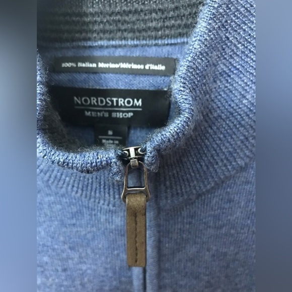 NORDSTROM Mens Blue Merino Wool Quarter Zip Knit Sweater Size Small - Picture 4 of 11